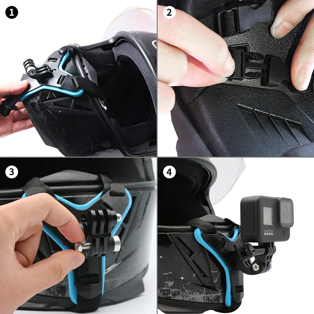 Helmet Chin Strap Mount Bike Helmet Holder with Mobile Clip & Screw Adjustable Strap Chin Mount