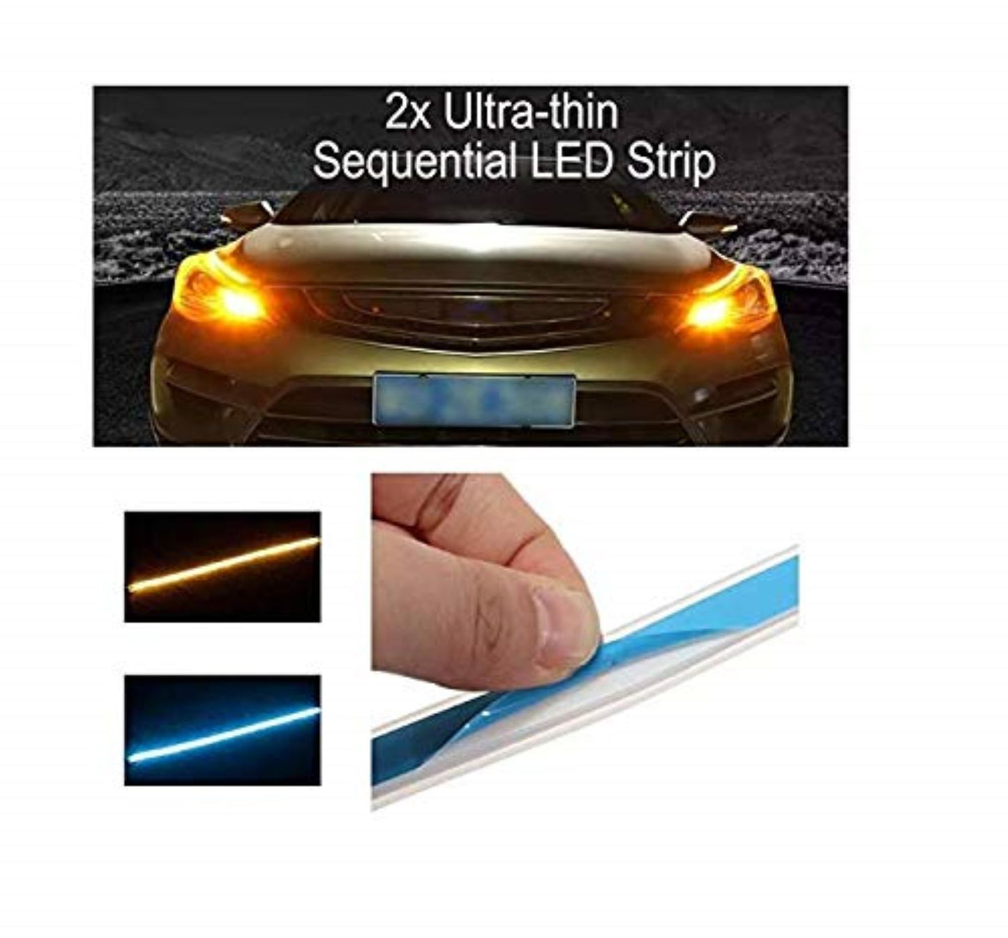 DRL Turn Signal Left and Right 12v LED Strip Daytime Running Indicator Light Lamp for Car(Yellow/Amber, White) -2 Pcs