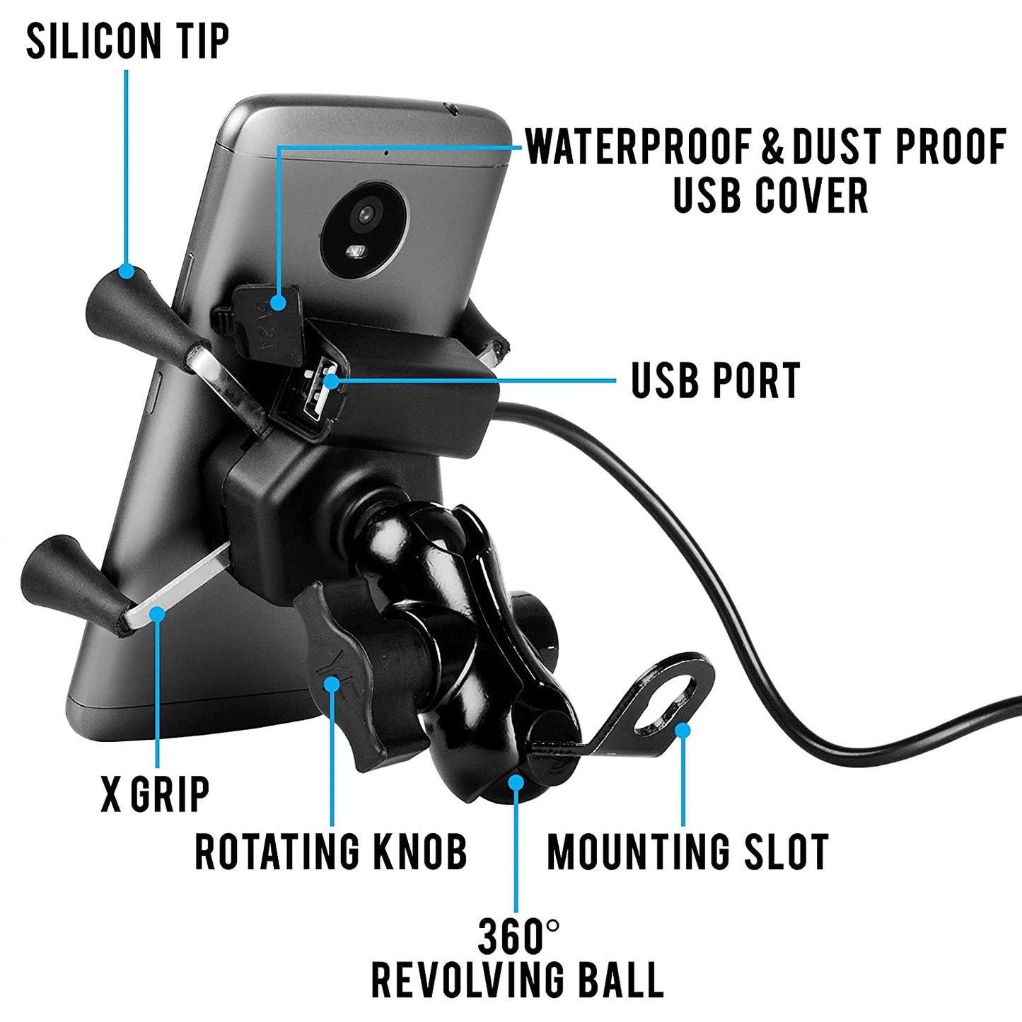 X-Grip Premium Bike Mobile Charger & Phone Holder Bike Mobile Holder Version 2 for All Bikes Scooters