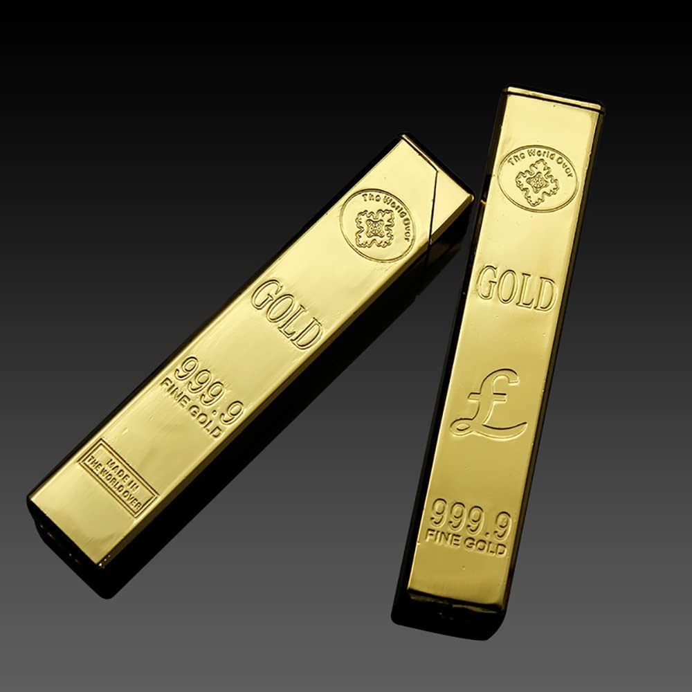 Gold Bar Long Refillable Lighter Butane Gas System Gold Polishing Cigarette Pocket Lighter