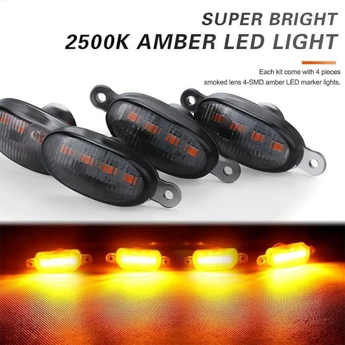 4 Pieces LED Smoked LED Lens Front Grille Running Light Universal for car