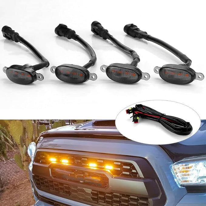 4 Pieces LED Smoked LED Lens Front Grille Running Light Universal for car