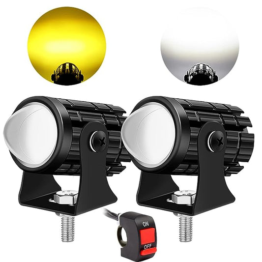 Mini Driving Fog Light Lamp Projector Lens Spotlight Led Motorcycle Headlight Dual Color Motorbike Lighting System (12 V, 36 W) With Switch
