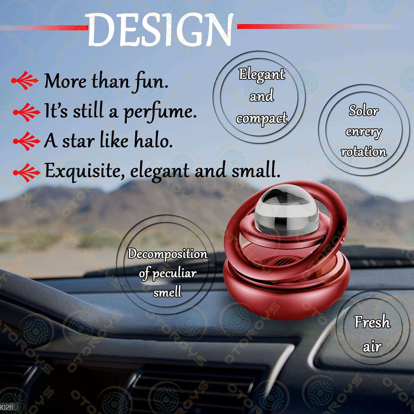Car Accessories Solar Car Perfumes And Fresheners |Double Ring Crystal Auto Rotate Car Perfume Air Car Fresheners (Red)
