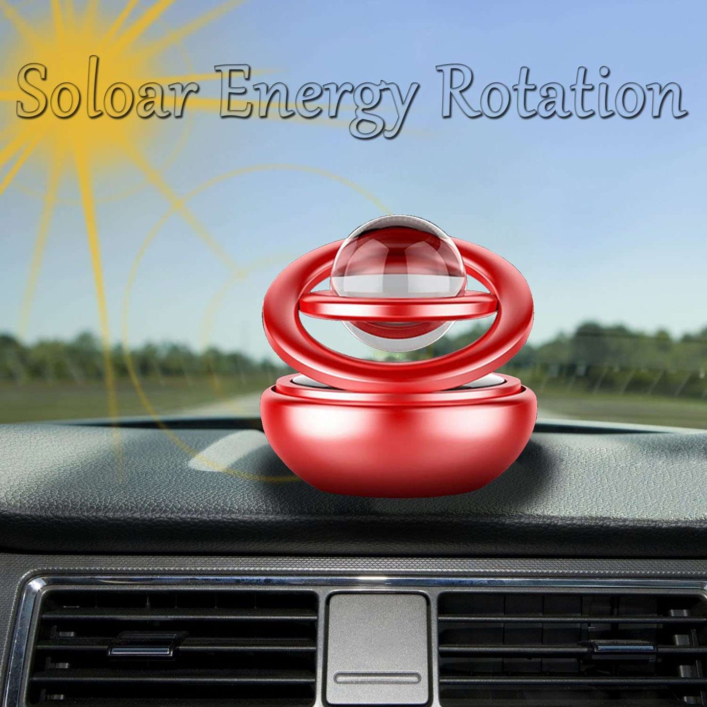 Car Accessories Solar Car Perfumes And Fresheners |Double Ring Crystal Auto Rotate Car Perfume Air Car Fresheners (Red)