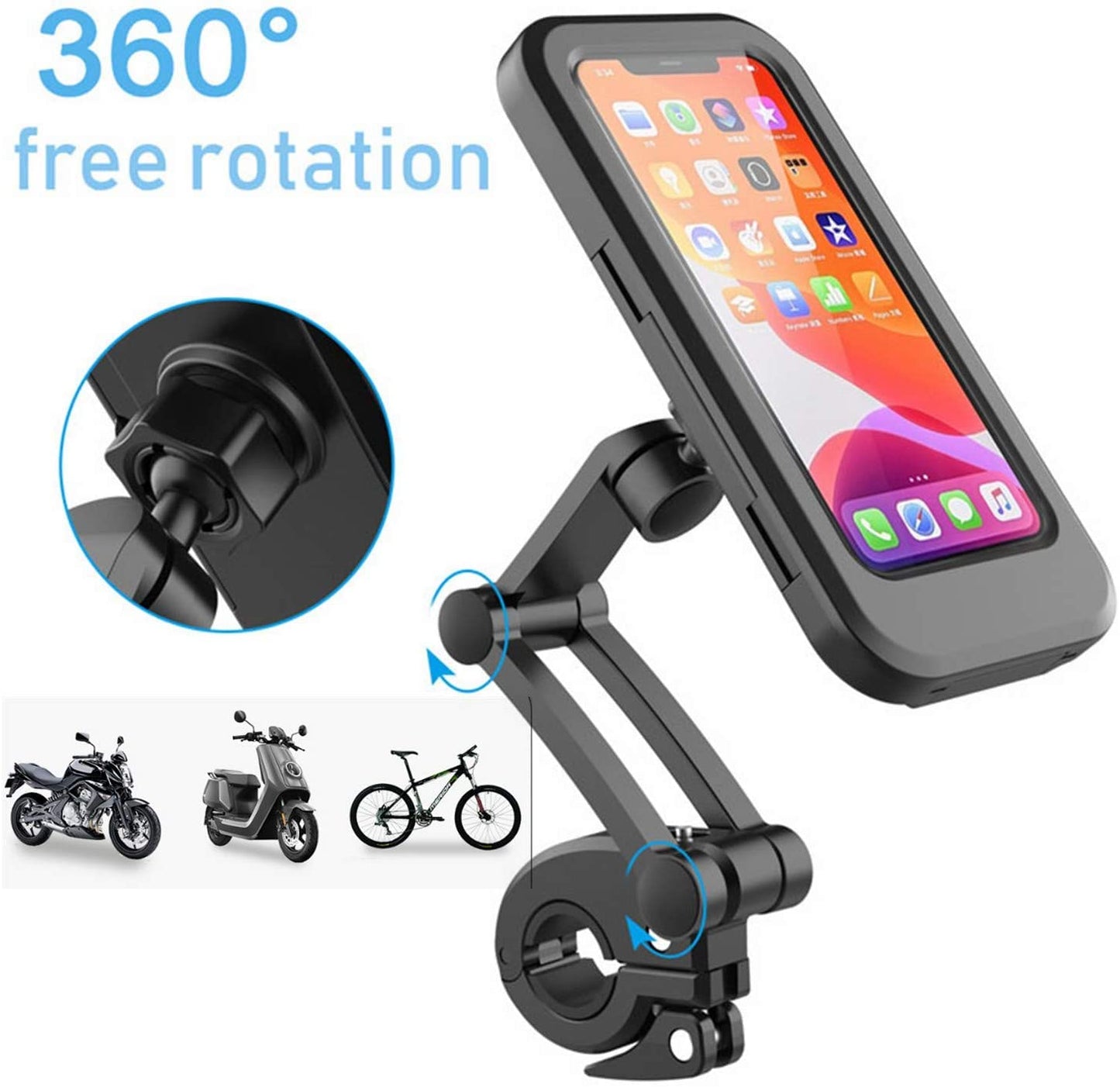 Bike Phone Holder Waterproof Mobile Phone Case for Bike Universal Motorcycle Phone Mount Bicycle Handlebar with Sensitive Touch Screen Fit Below 7.2 inch Smartphone (Alloy Steel, Black)