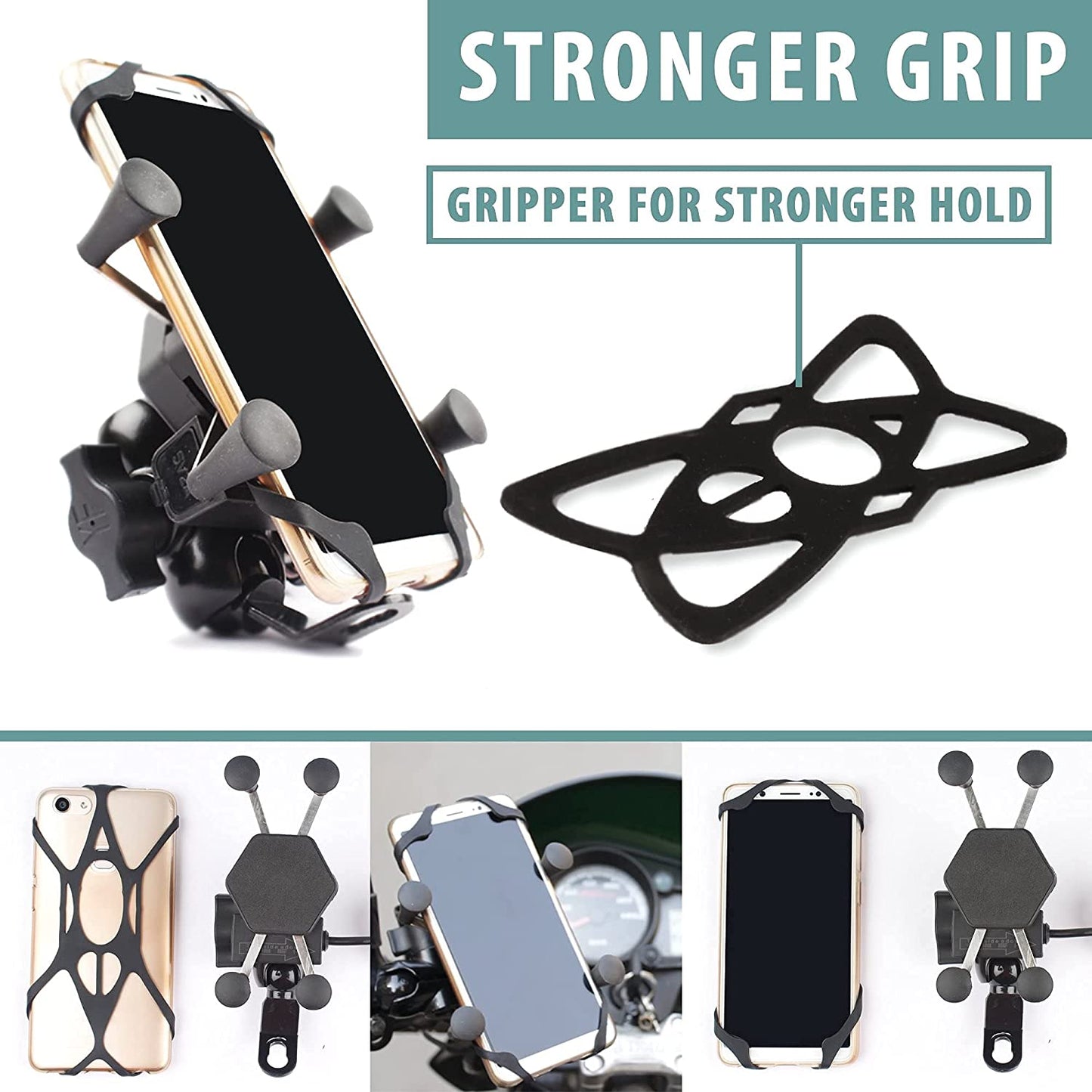 X-Grip Premium Bike Mobile Charger & Phone Holder Bike Mobile Holder Version 2 for All Bikes Scooters