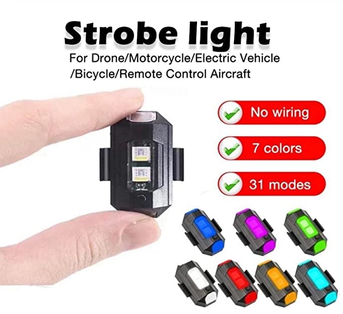 7 Colors LED With 3 Flashing/ Blinking Modes Aircraft Strobe / Helmet Exterior Night Signal Light With USB Rechargeable Cable Kit For Drone Flashing, Bike Bicycle (2 Piece)