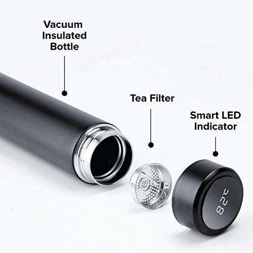 Stainless Steel Water Bottle with Temperature Display, 500 ml Flask (Pack of 1, Black, Steel)
