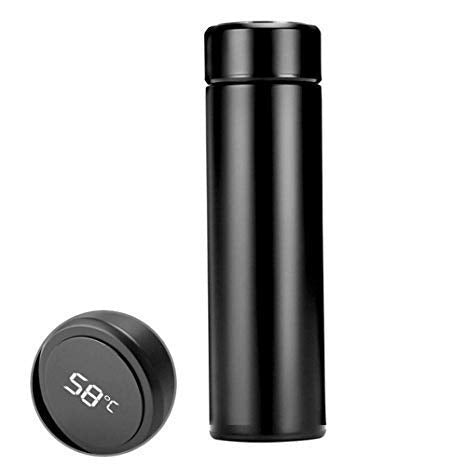 Stainless Steel Water Bottle with Temperature Display, 500 ml Flask (Pack of 1, Black, Steel)